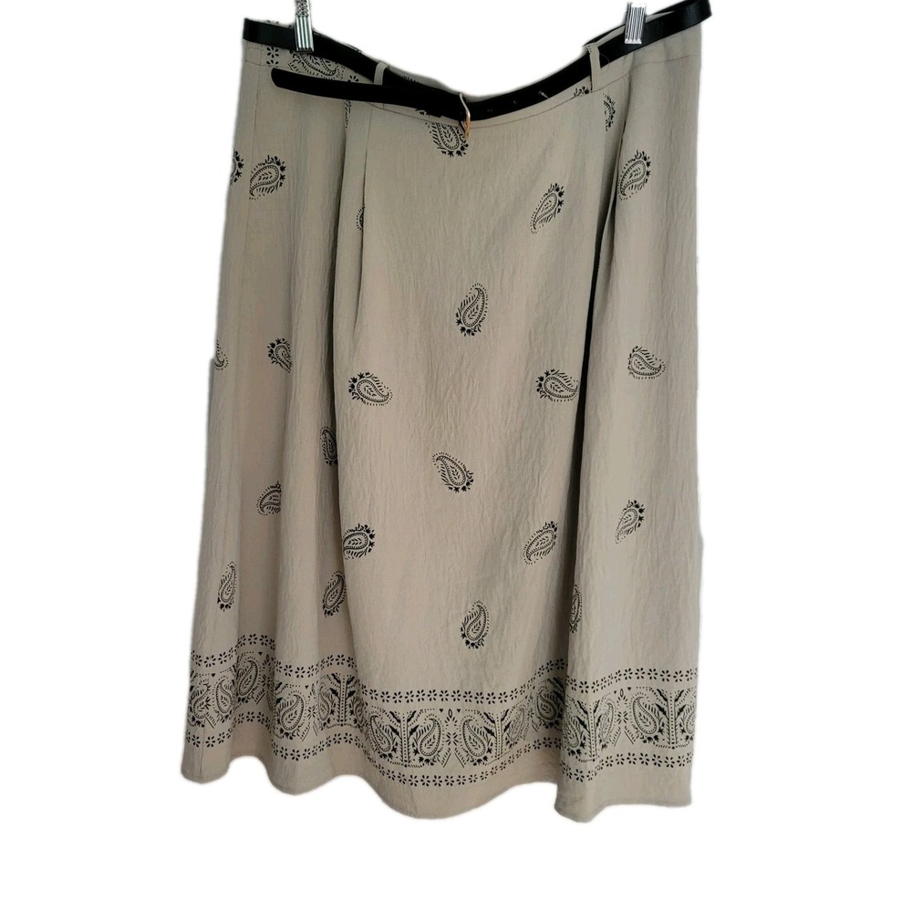 Nycc Tan Black Paisley‎ Midi Skirt XL With Thin Belt Work Business Flowy Travel